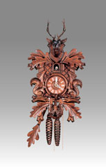 Traditional Cuckoo clock, Art.117 Walnut with Deer and Squirrels - Cuckoo melody with gong hour on coil gong